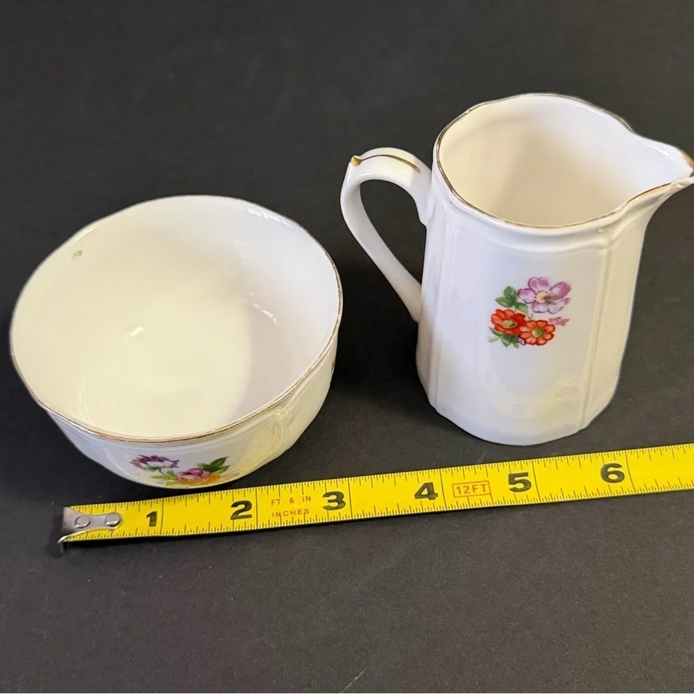 Shelton Creamer & Open Sugar Bowl Japan White Porcelain Romantic Floral White